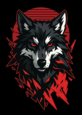 Wolf Head Red Moon Wolf