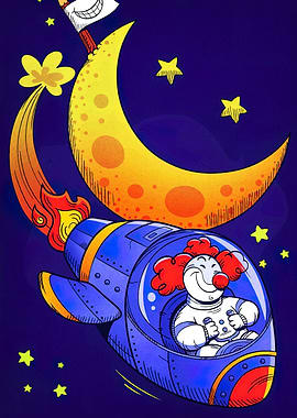 Clown Astronaut in Space Cartoon