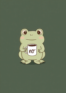 Frog with Coffee Mug Saying No
