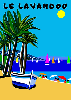 Le Lavandou beach scene illustration