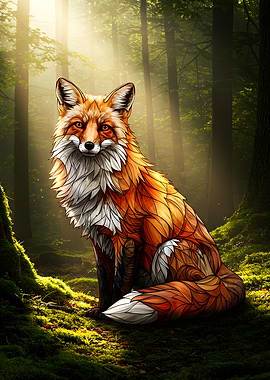 Fox in Forest, Digital Art