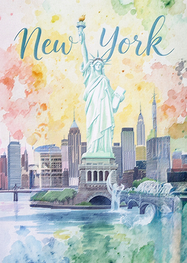 New York City Watercolor Painting on Canvas