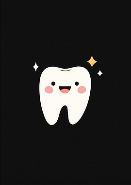 Cute Tooth Cartoon on Black Background