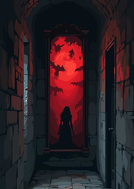 Dark Mirror in Stone Hallway