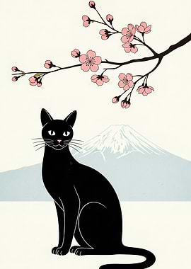 Cat Cherry Blossoms Fuji