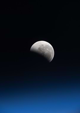 The lunar eclipse, also known as the Blood Moon, above Earth's horizon