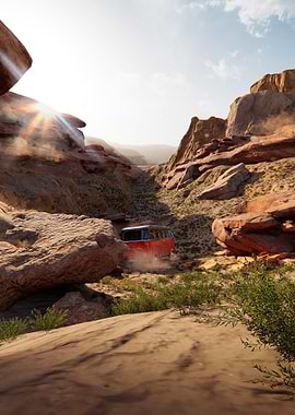 Red Van in Desert Canyon