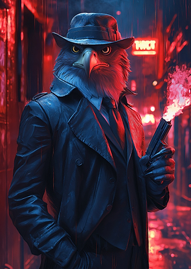 Eagle Detective in Noir Cityscape