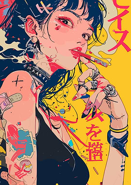 Stylish Woman Smoking with Tattoos