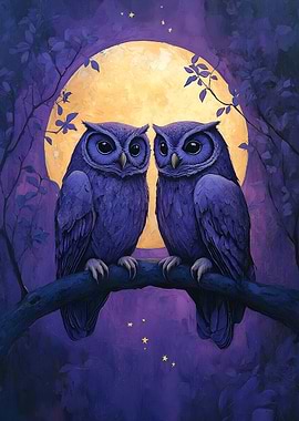 Two Owls Under the Moonlight