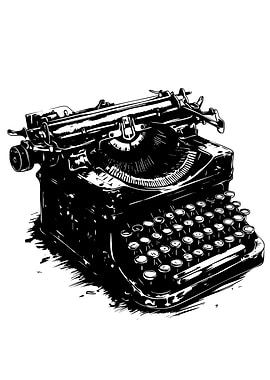 Vintage Typewriter Black and White Illustration