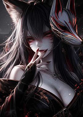 Anime Girl with Fox Mask
