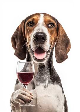 Treeing Walker Coonhound dog with Wine Glass