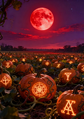 Magical Pumpkin Patch Under Red Moon