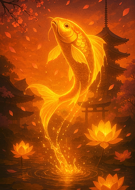 Golden Koi in Japanese Garden