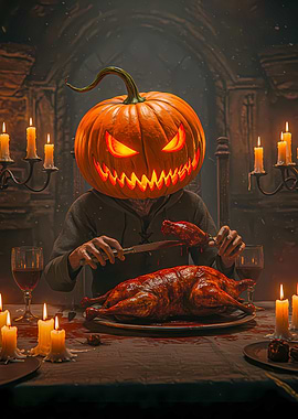 Halloween Feast with Pumpkin Head