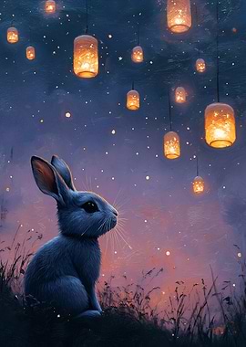 Rabbit under Lanterns at Night