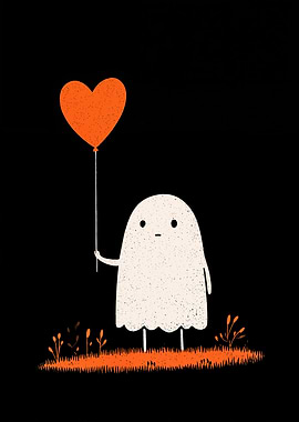 Cute Ghost with Heart Balloon