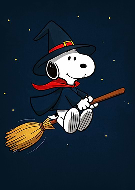 Snoopy as a Witch on Broomstick