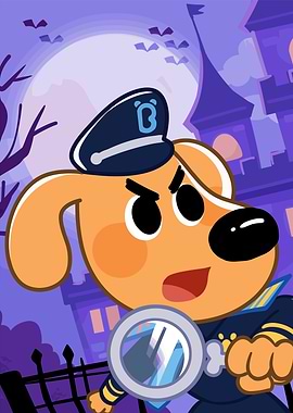 Cartoon Dog Detective in Halloween Setting