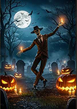 Halloween Skeleton Dance in Graveyard