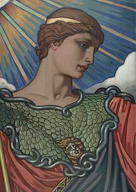 Classical Figure with Medusa Detail Painting