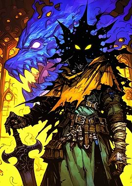 Dark Fantasy Warrior with Blue Beast