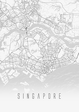 Minimalist Map of Singapore - Modern City Wall Art