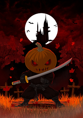 Halloween Pumpkin Ninja with Katana