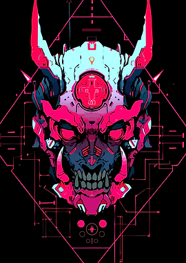 Cyberpunk Oni Mask Digital Art