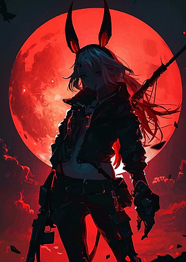 Anime Girl with Bunny Ears and Gun