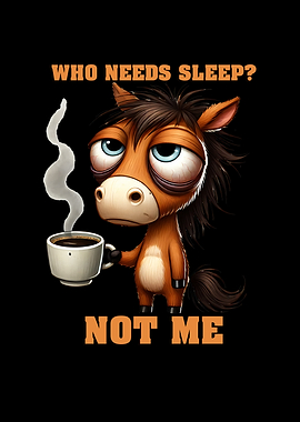 Sleepy Horse with Coffee Cartoon