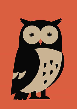 Stylized Owl Illustration on Orange Background