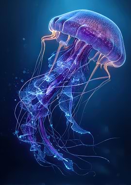 Glowing Jellyfish in Deep Blue Sea