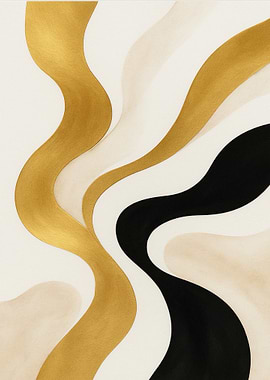 Abstract Gold, Black, and White Waves