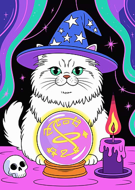 Wizard Cat with Crystal Ball