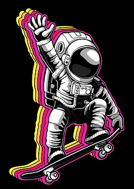 Astronaut Skateboarding with Retro Stripes