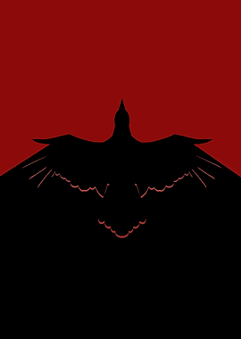 Black Raven Silhouette on Red Background