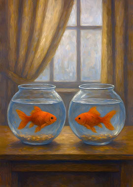 Two Goldfish Bowls by the Window