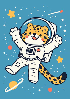 Leopard Astronaut in Space Cartoon
