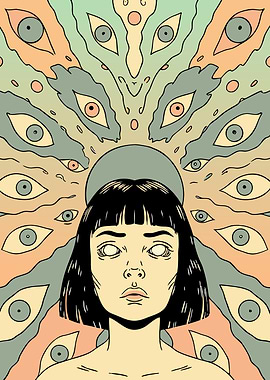 Surreal Woman Surrounded by Eyes