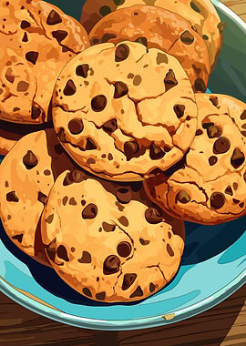 Chocolate Chip Cookies on Blue Plate