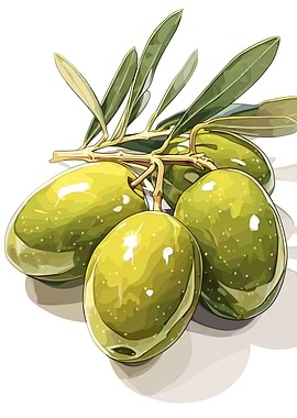 Green Olives Still Life Illustration