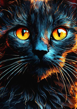 Fiery-Eyed Black Cat Portrait