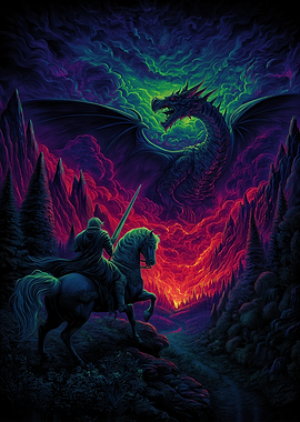 Knight and Dragon Fantasy Landscape