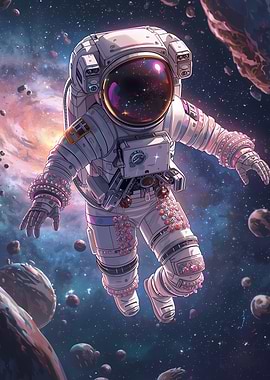 Astronaut in Space with Galaxy Reflection