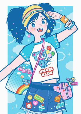 Anime Girl with Angel Blue Merchandise