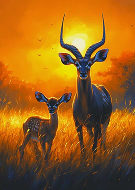 Antelope Family at Sunset