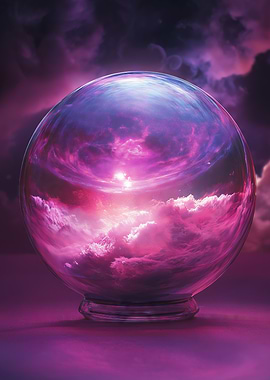 A mystical crystal ball with a glowing cosmic storm