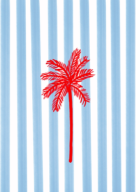 Red Palm Tree on Striped Background